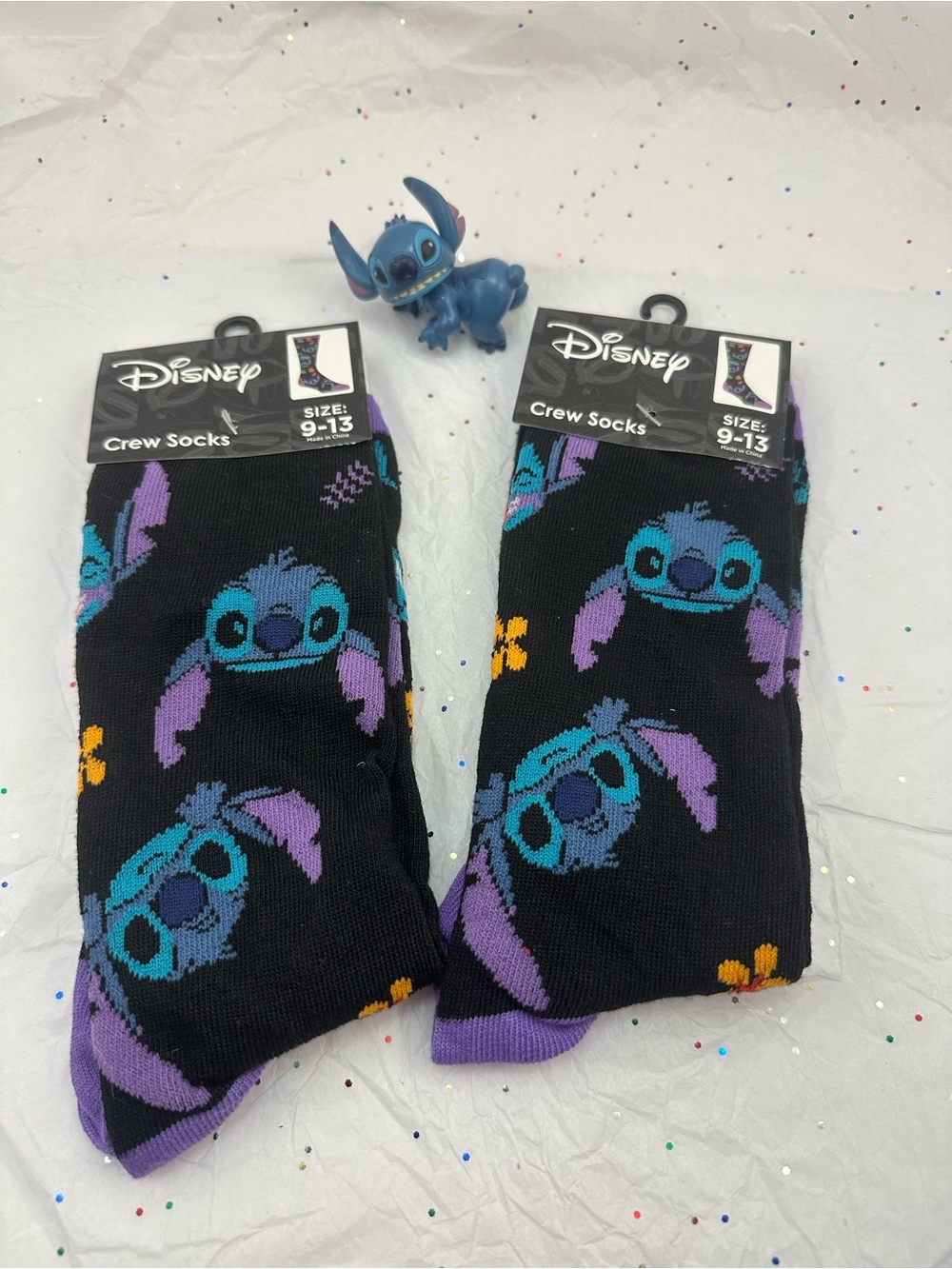 Disney Stitch Crew Socks 2 pair PLUS Stitch figure